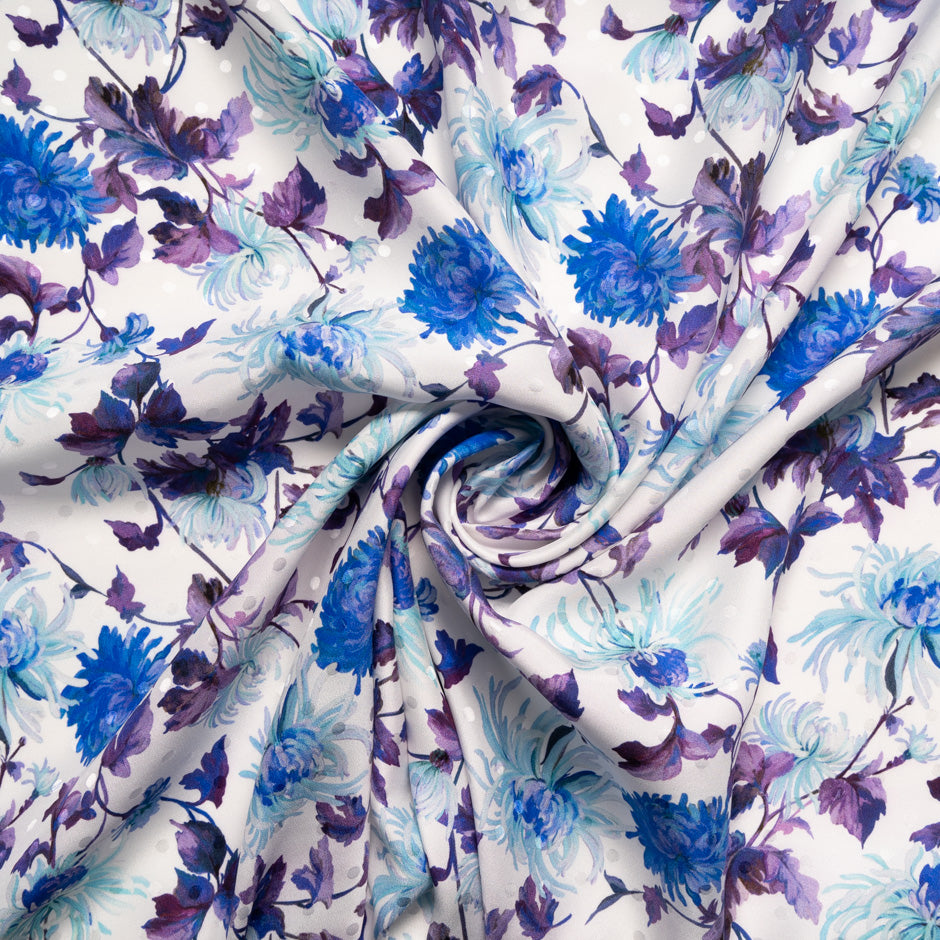 Blue & Purple Floral Printed Silk Jacquard