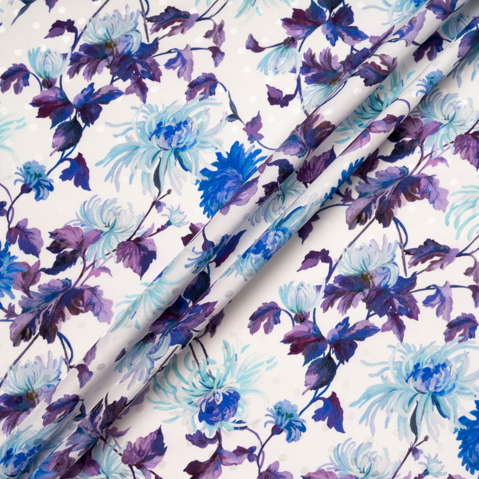 Blue & Purple Floral Printed Silk Jacquard