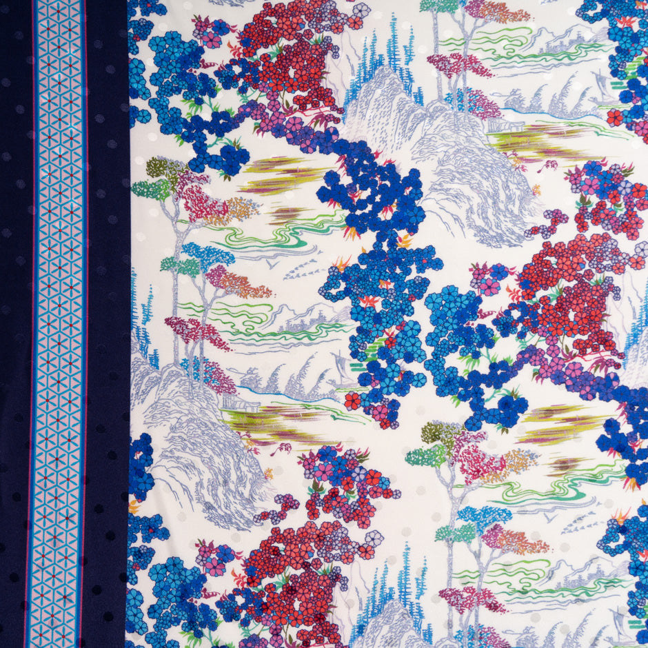 Multi Floral Printed Spot Jacquard Silk