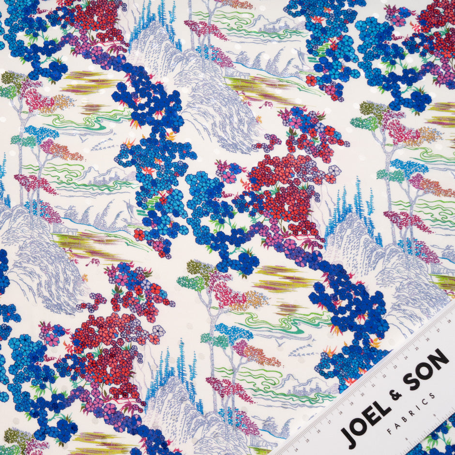 Multi Floral Printed Spot Jacquard Silk