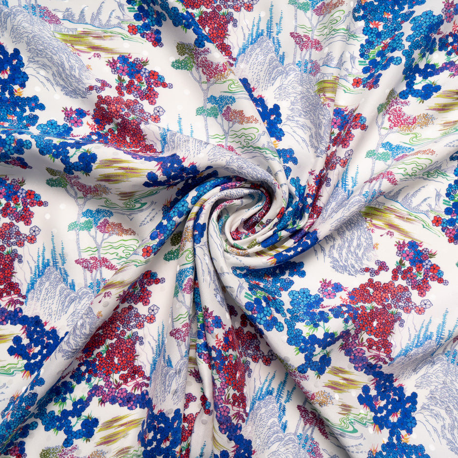 Multi Floral Printed Spot Jacquard Silk