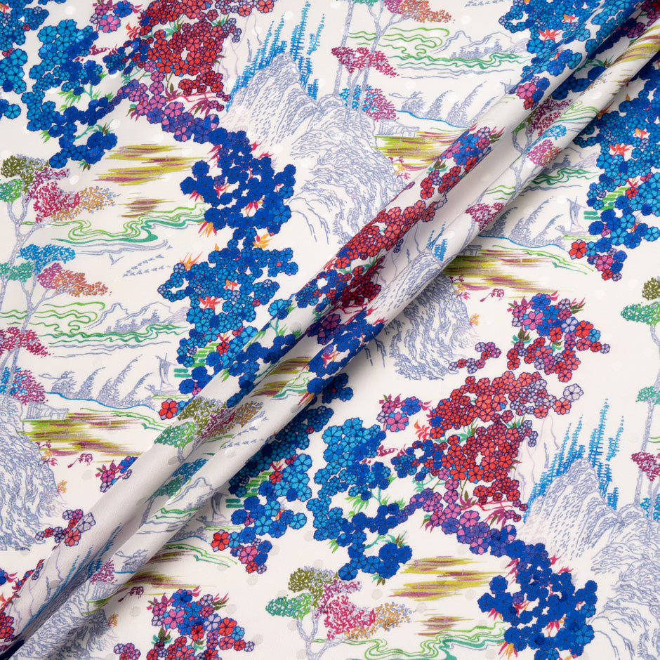 Multi Floral Printed Spot Jacquard Silk