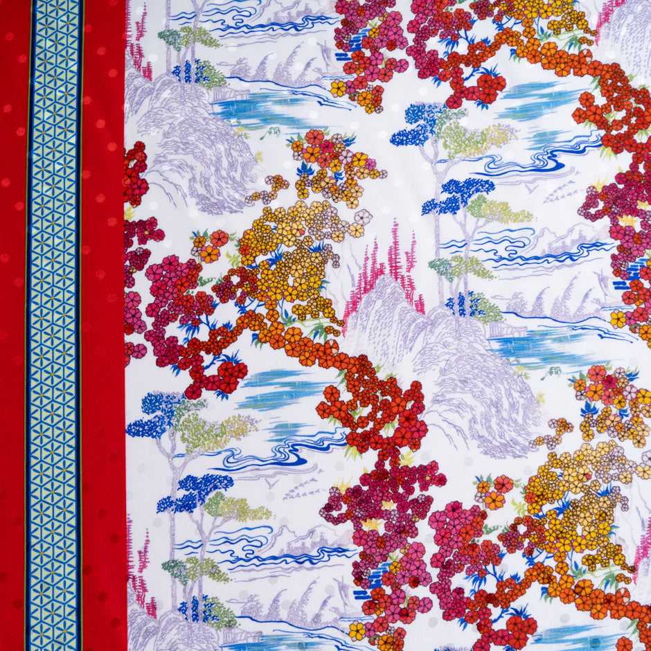 Vibrant Multi Floral Printed Spot Jacquard Silk