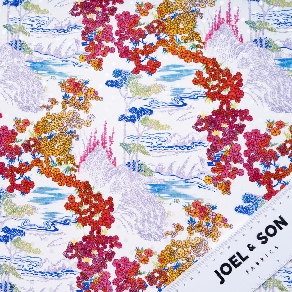 Vibrant Multi Floral Printed Spot Jacquard Silk