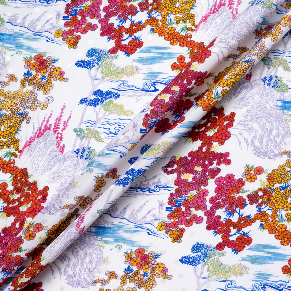 Vibrant Multi Floral Printed Spot Jacquard Silk