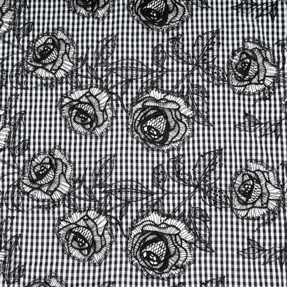 Floral Embroidered Monochrome Gingham Cotton