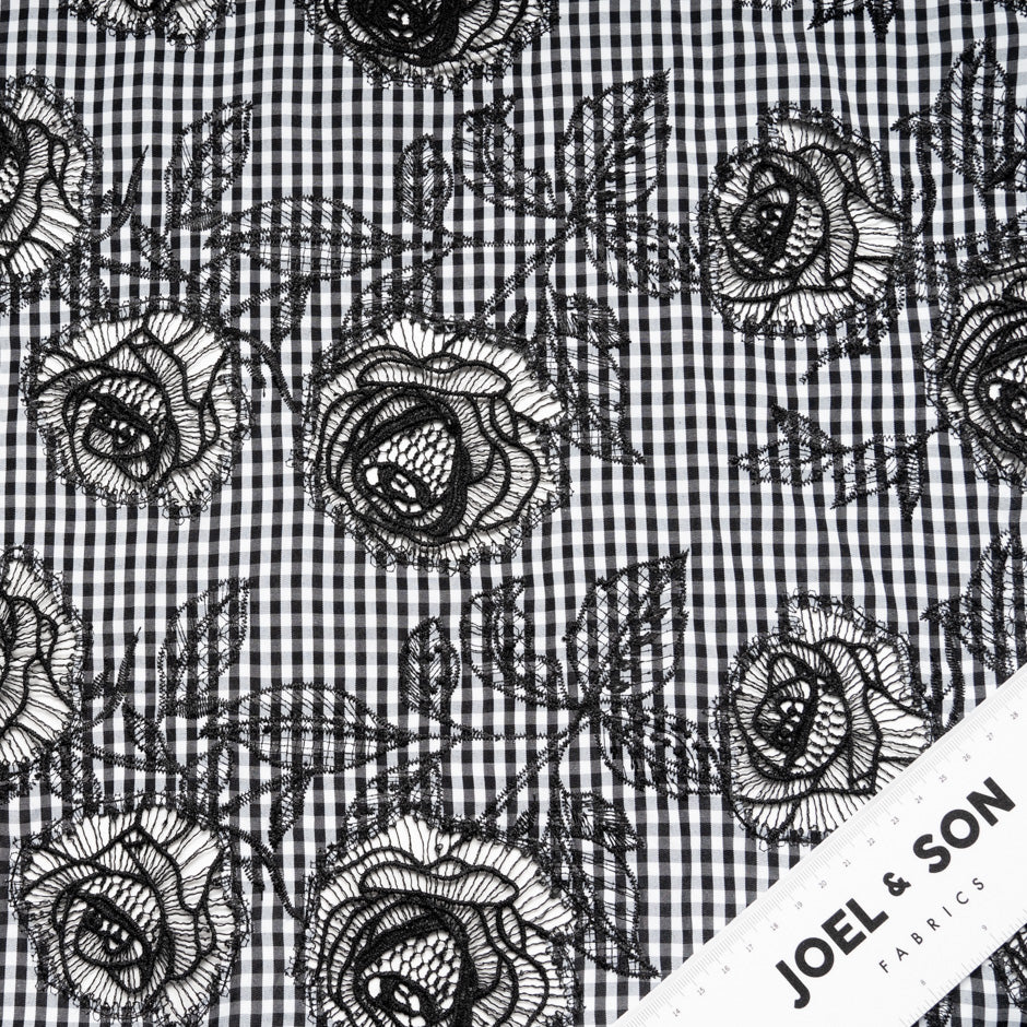 Floral Embroidered Monochrome Gingham Cotton