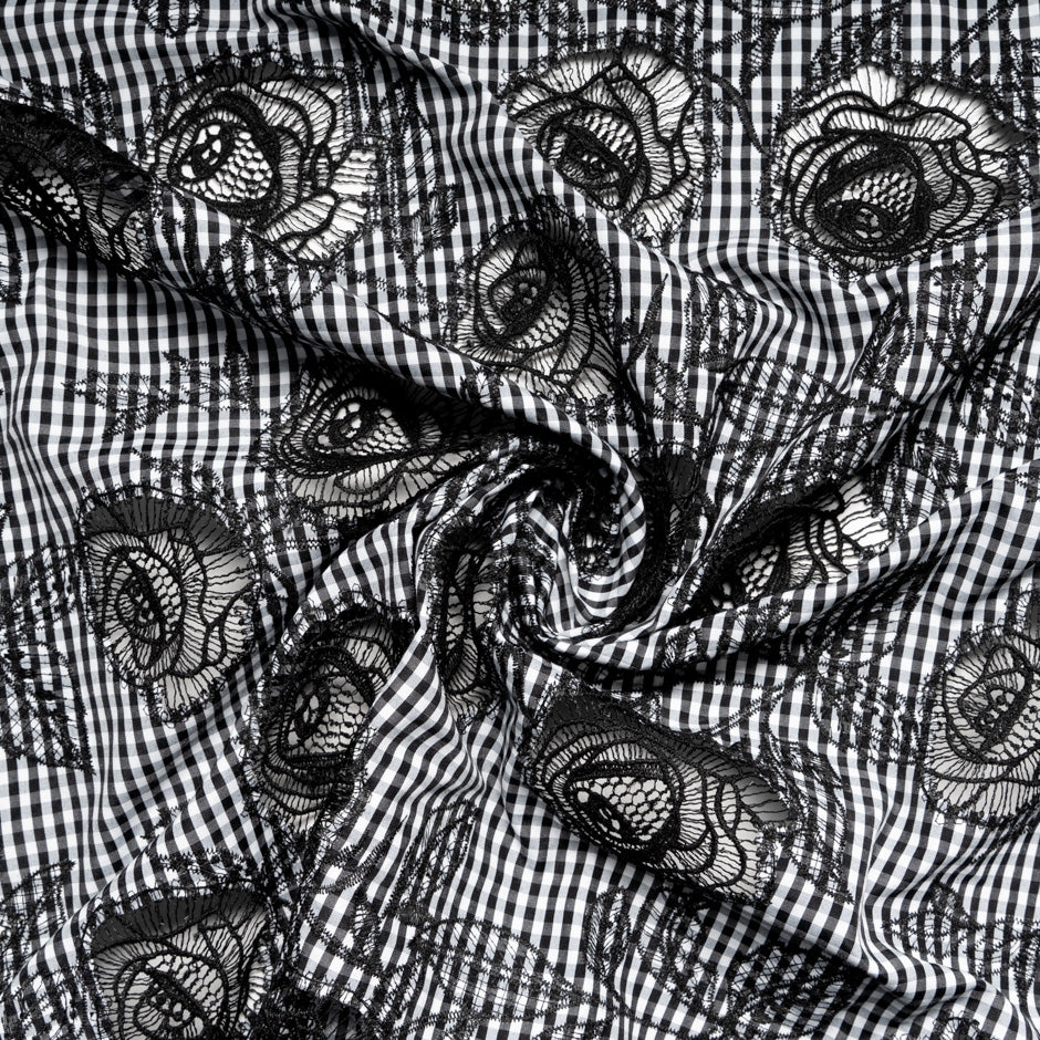 Floral Embroidered Monochrome Gingham Cotton