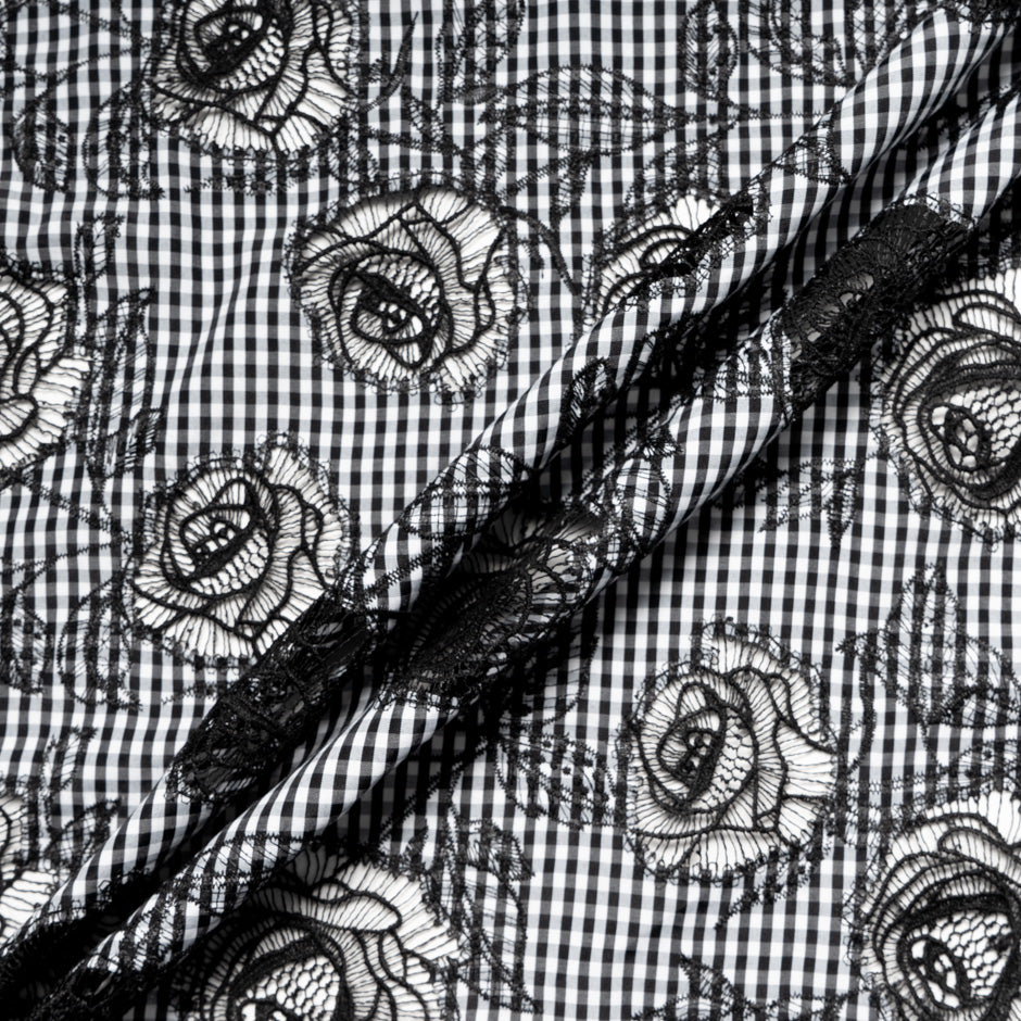 Floral Embroidered Monochrome Gingham Cotton