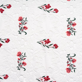 Red & Pink Floral Embroidered White Broderie Anglaise