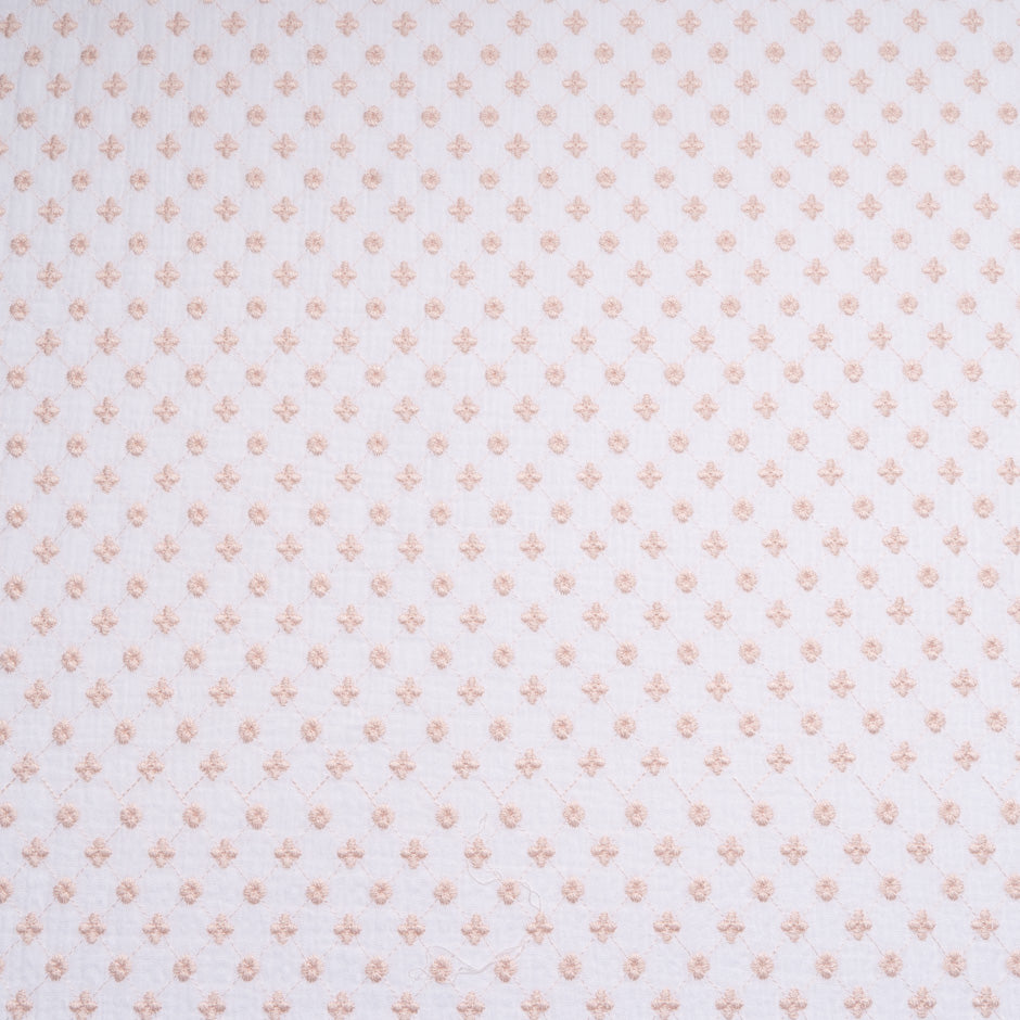 Pink Floral Embroidered White Cotton Cheesecloth