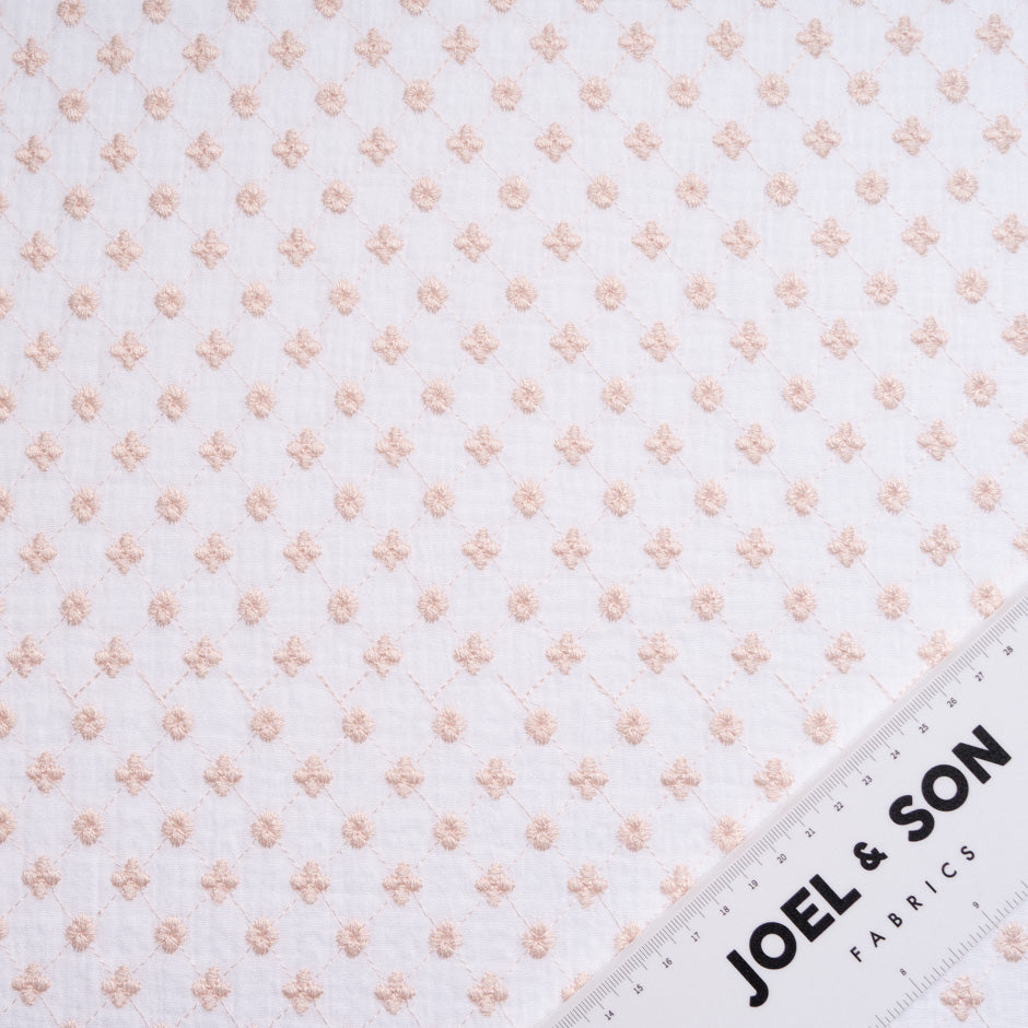 Pink Floral Embroidered White Cotton Cheesecloth