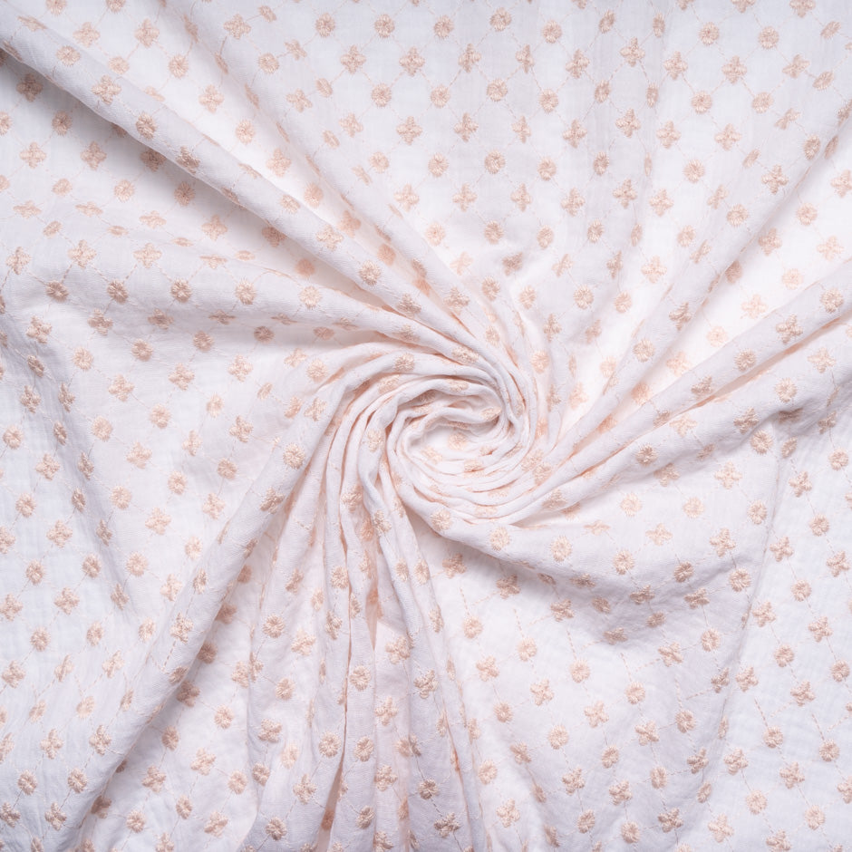 Pink Floral Embroidered White Cotton Cheesecloth