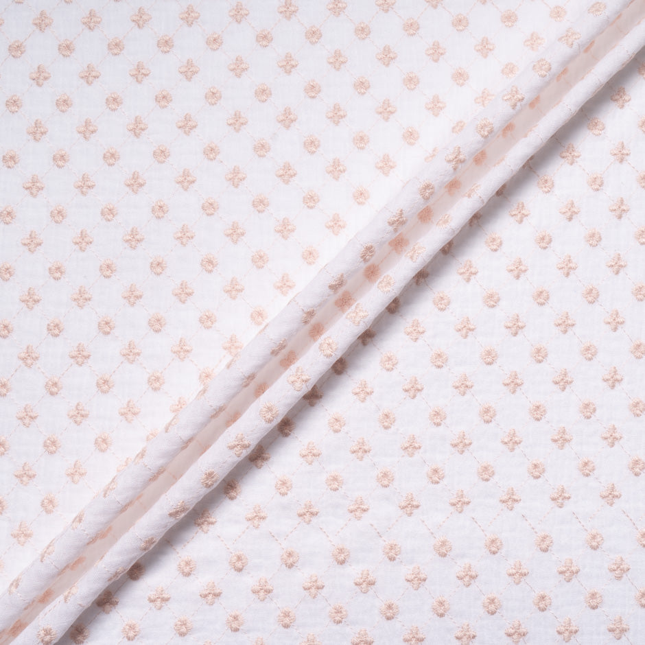 Pink Floral Embroidered White Cotton Cheesecloth
