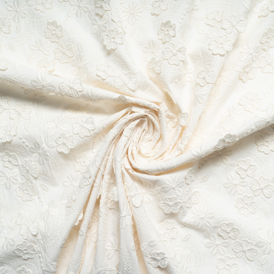 Cream Coloured Floral Embroidered Cotton
