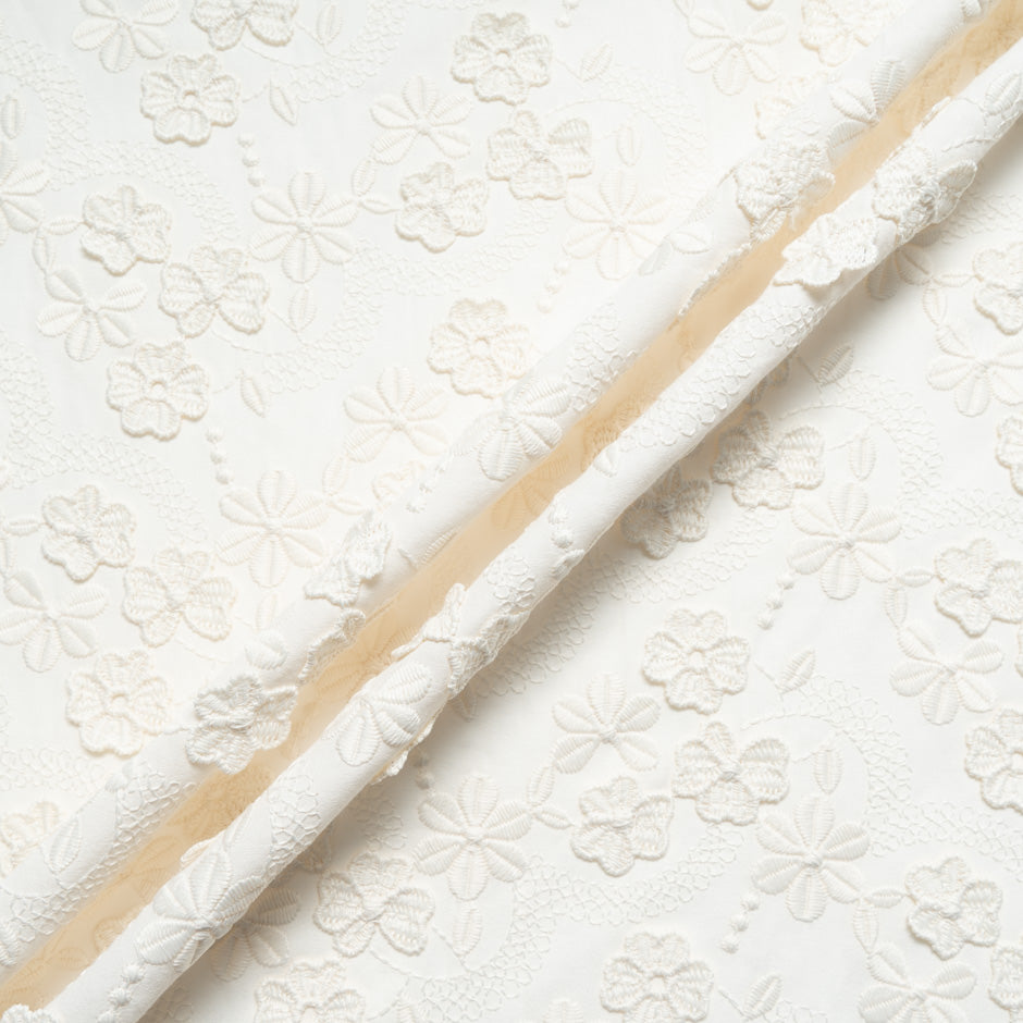 Cream Coloured Floral Embroidered Cotton