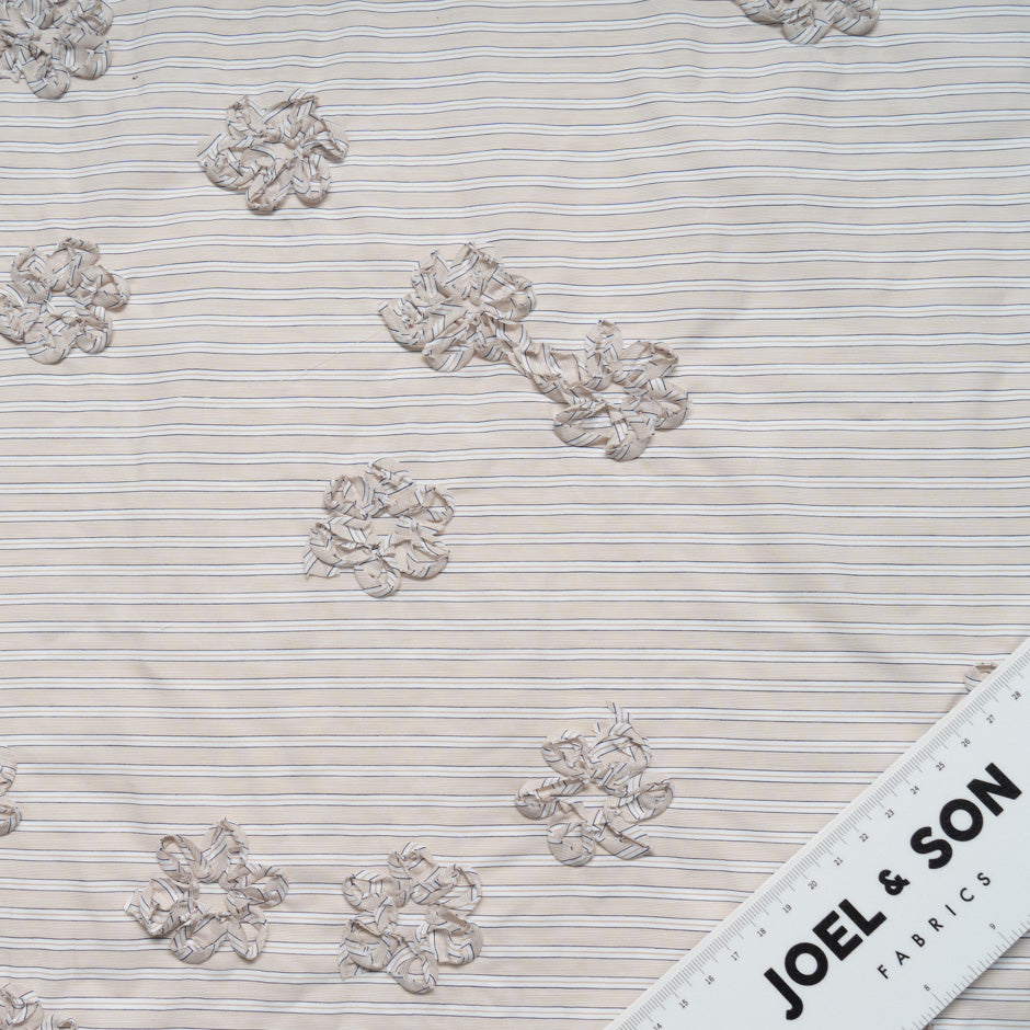 Beige & White Striped Embroidered Cotton