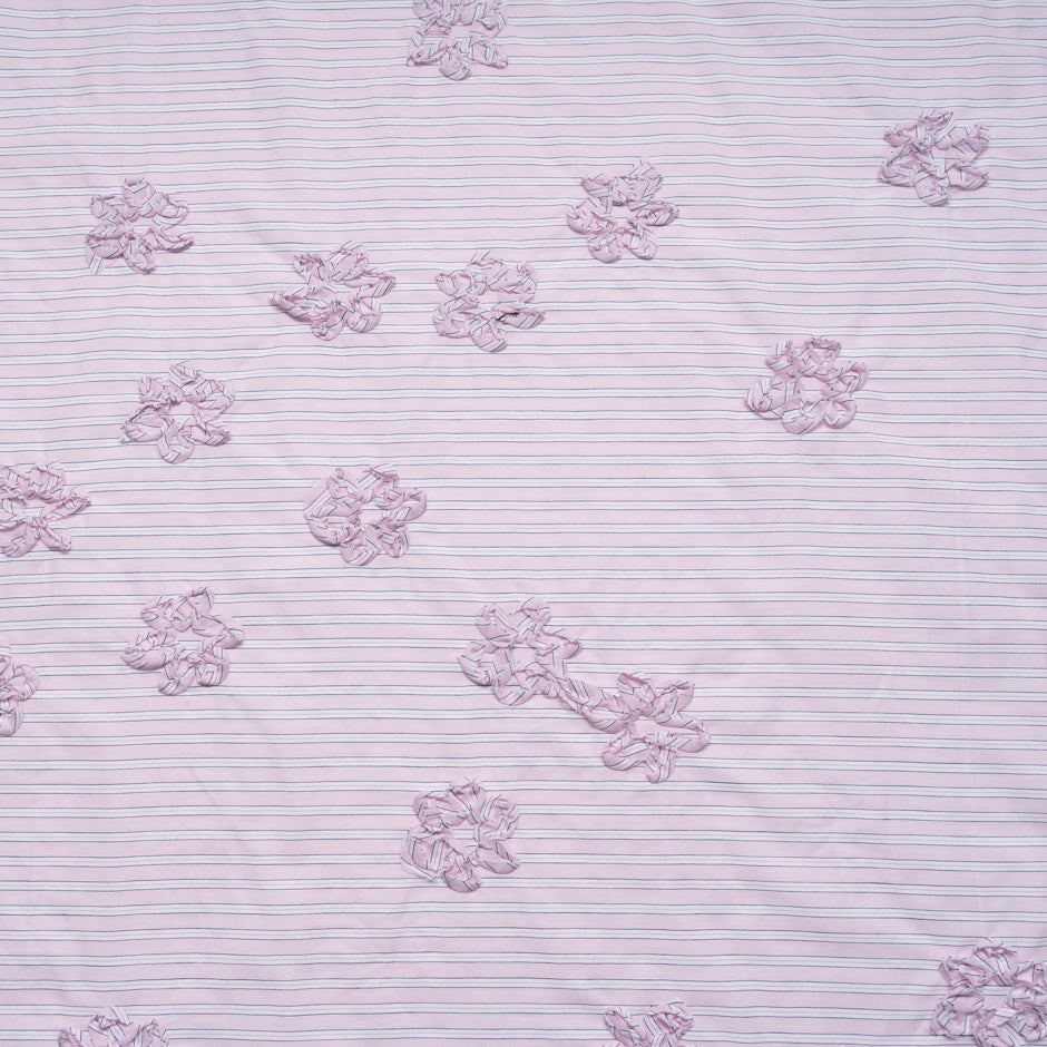 Pink & White Striped Embroidered Cotton