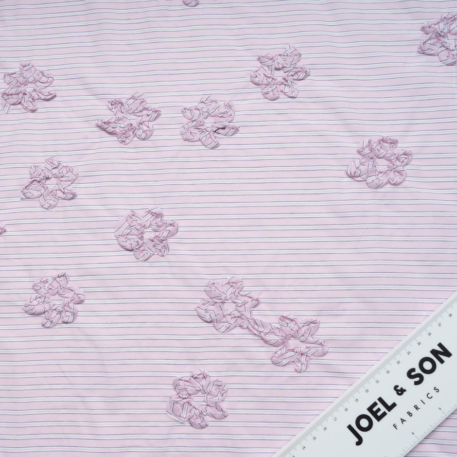 Pink & White Striped Embroidered Cotton