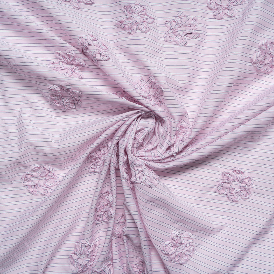 Pink & White Striped Embroidered Cotton