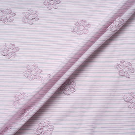 Pink & White Striped Embroidered Cotton