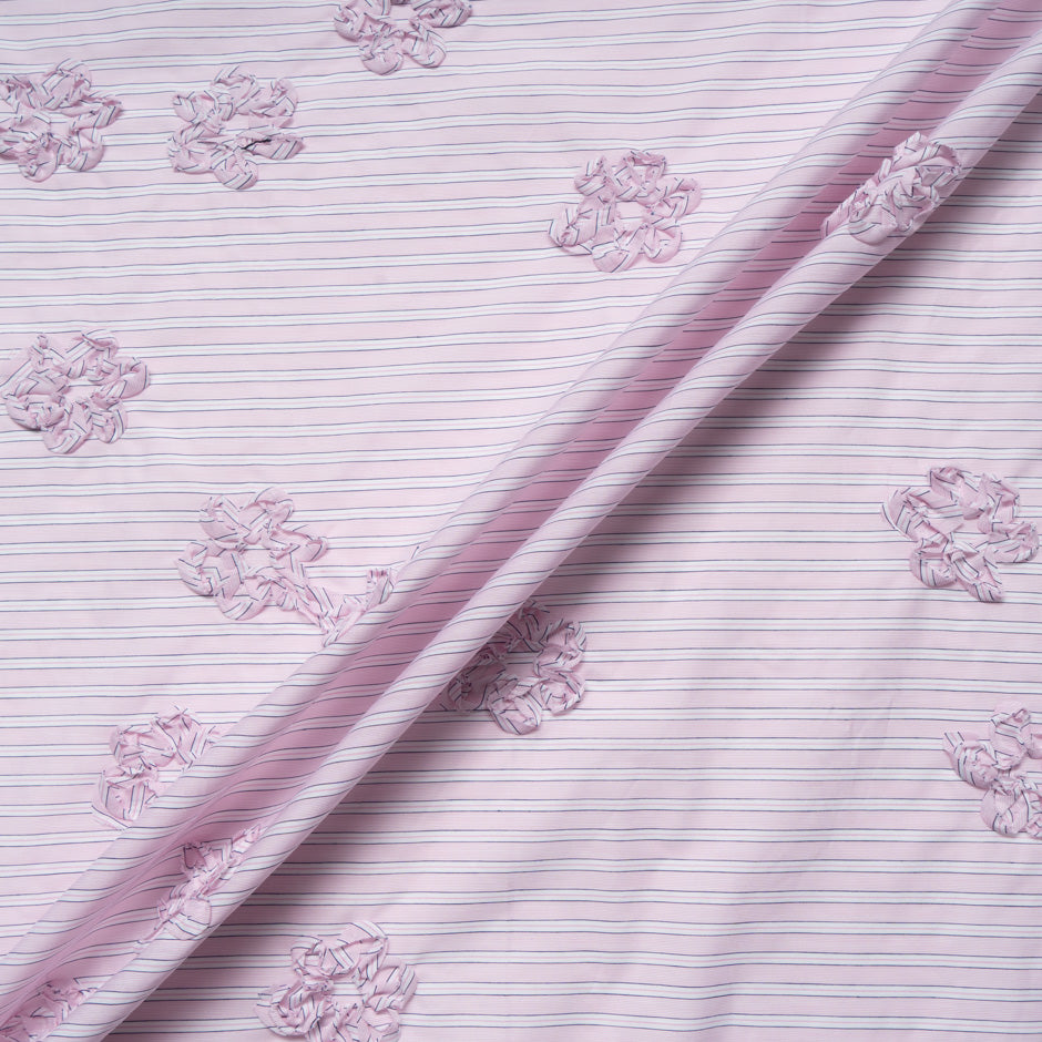 Pink & White Striped Embroidered Cotton