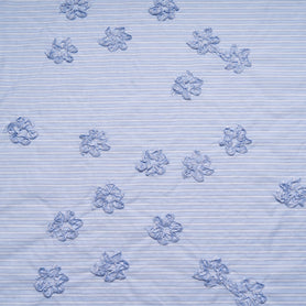 Blue & White Striped Embroidered Cotton