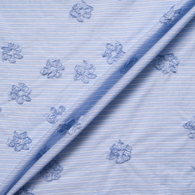 Blue & White Striped Embroidered Cotton