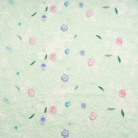 Multi Floral Embroidered Soft Green Cotton