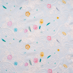 Multi Floral Embroidered Pale Blue Cotton