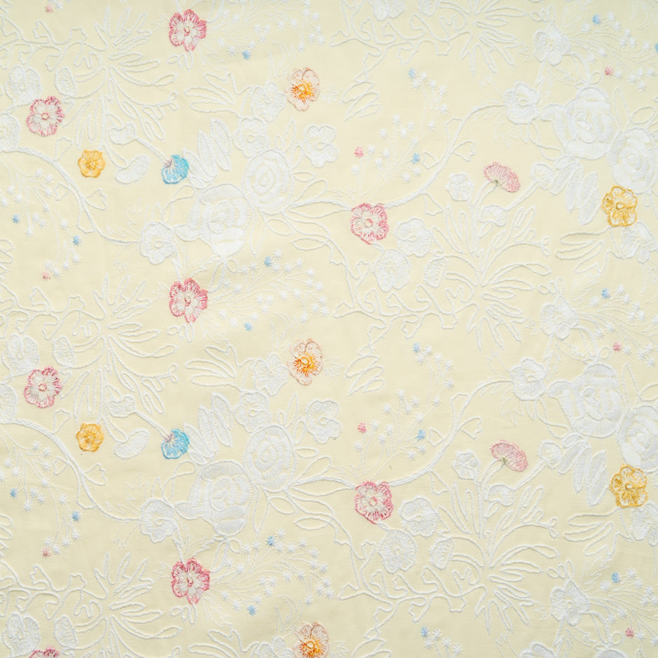 Multi Floral Embroidered Soft Yellow Cotton