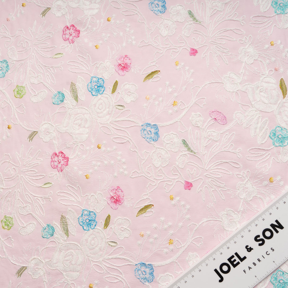 Multi Floral Embroidered Baby Pink Cotton