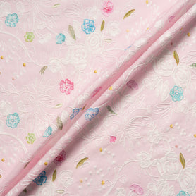 Multi Floral Embroidered Baby Pink Cotton