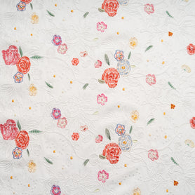 Multi Floral Embroidered Ivory Cotton