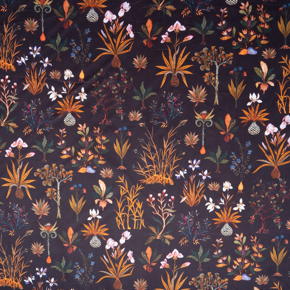 Orange Floral Printed Brown Cotton