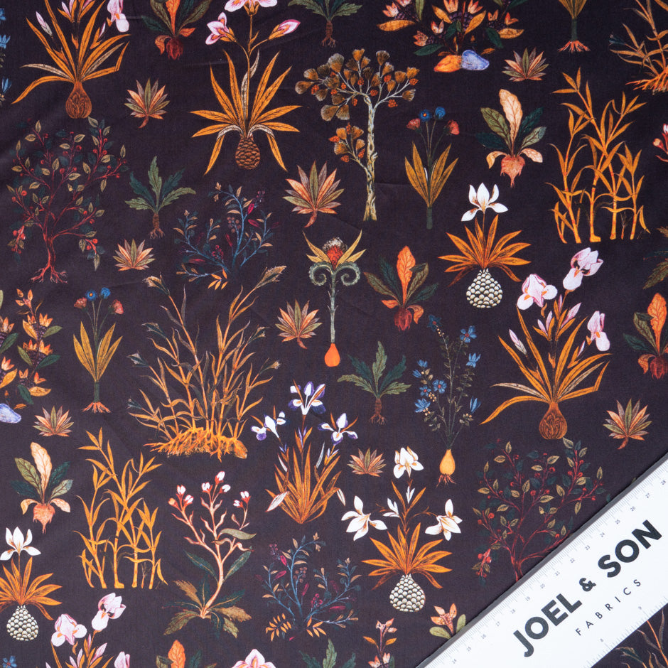 Orange Floral Printed Brown Cotton