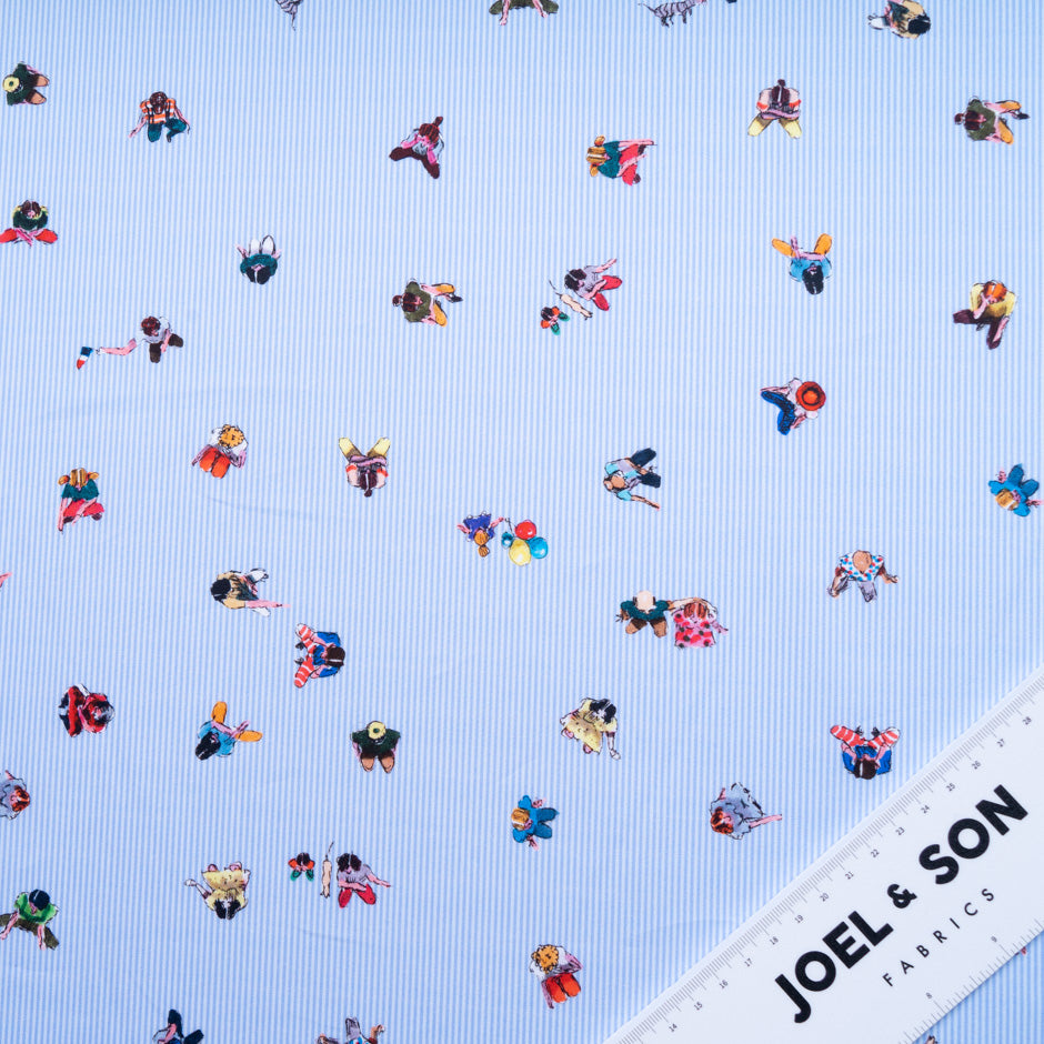 'People' Printed Blue Striped Pure Cotton