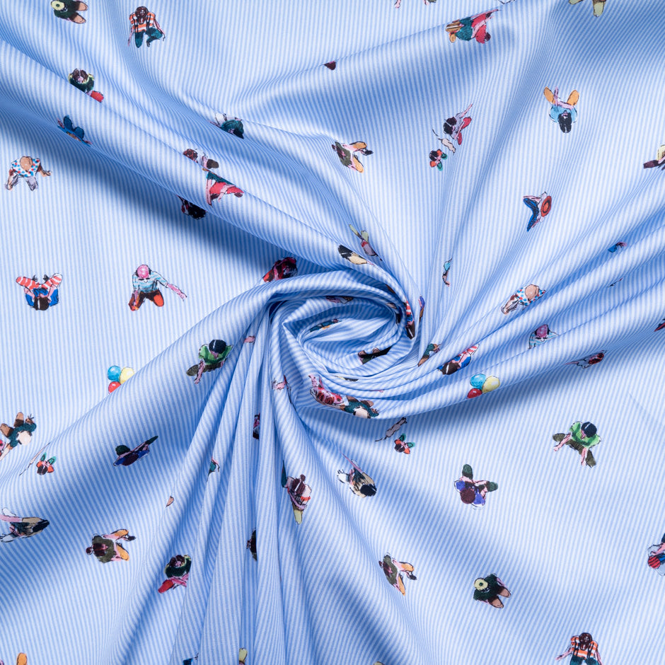 'People' Printed Blue Striped Pure Cotton