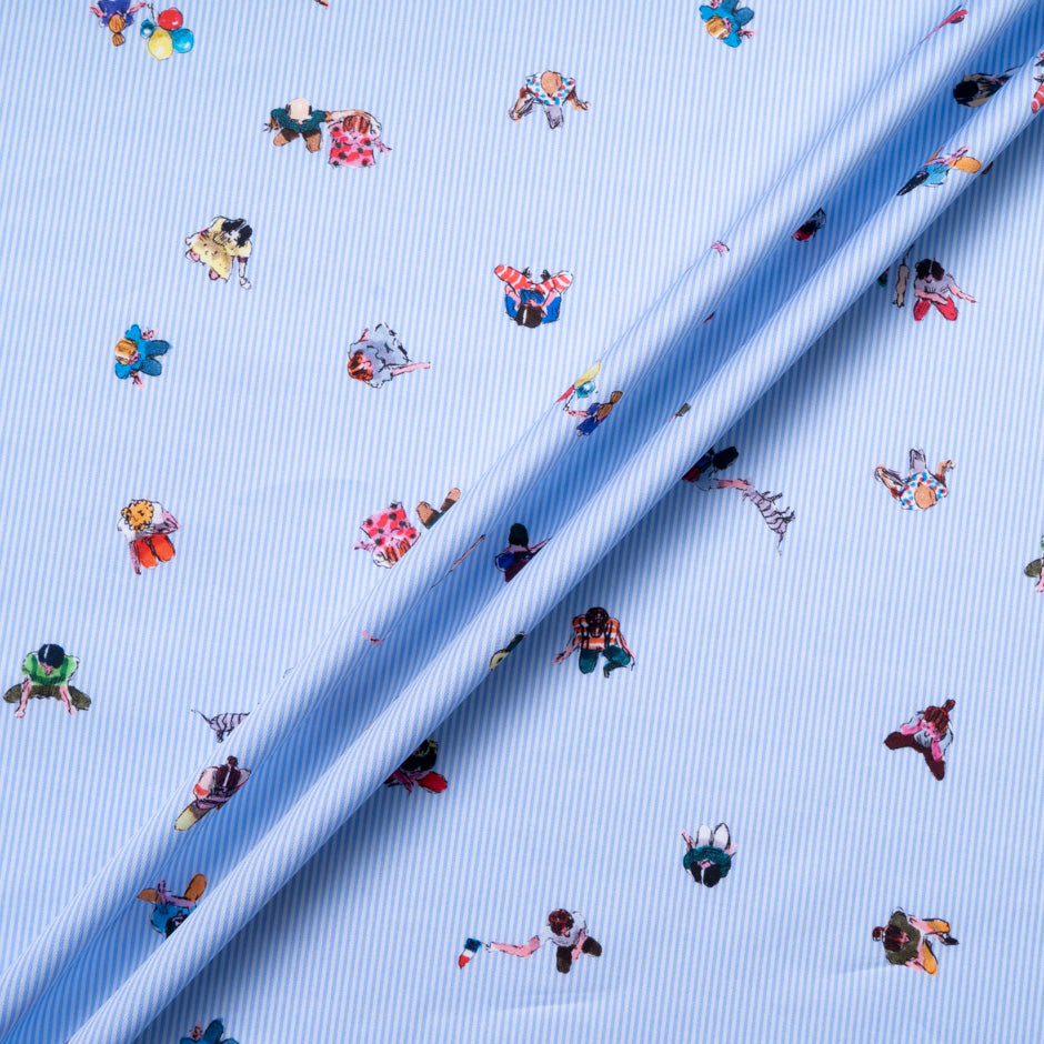 'People' Printed Blue Striped Pure Cotton