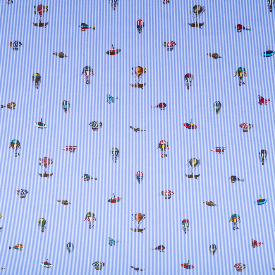 Hot Air Balloon Printed Blue Striped Pure Cotton