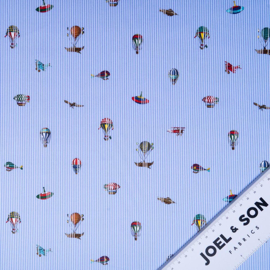 Hot Air Balloon Printed Blue Striped Pure Cotton