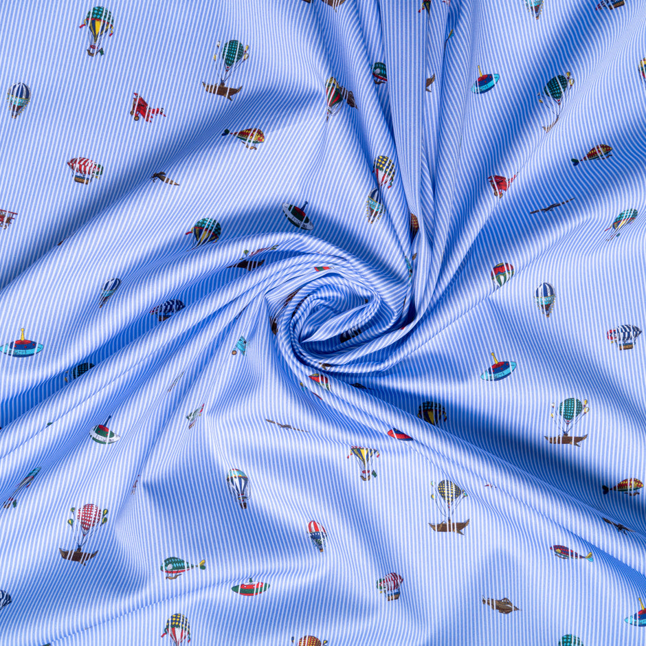 Hot Air Balloon Printed Blue Striped Pure Cotton