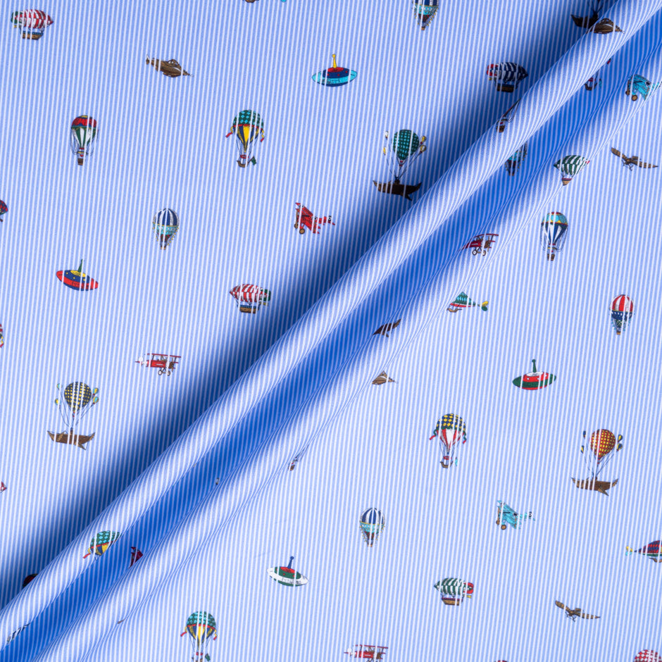 Hot Air Balloon Printed Blue Striped Pure Cotton