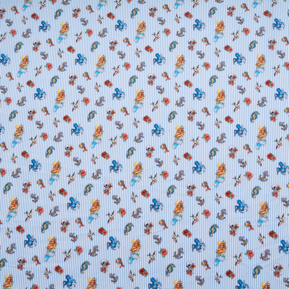 Object Printed Light Blue Striped Pure Cotton