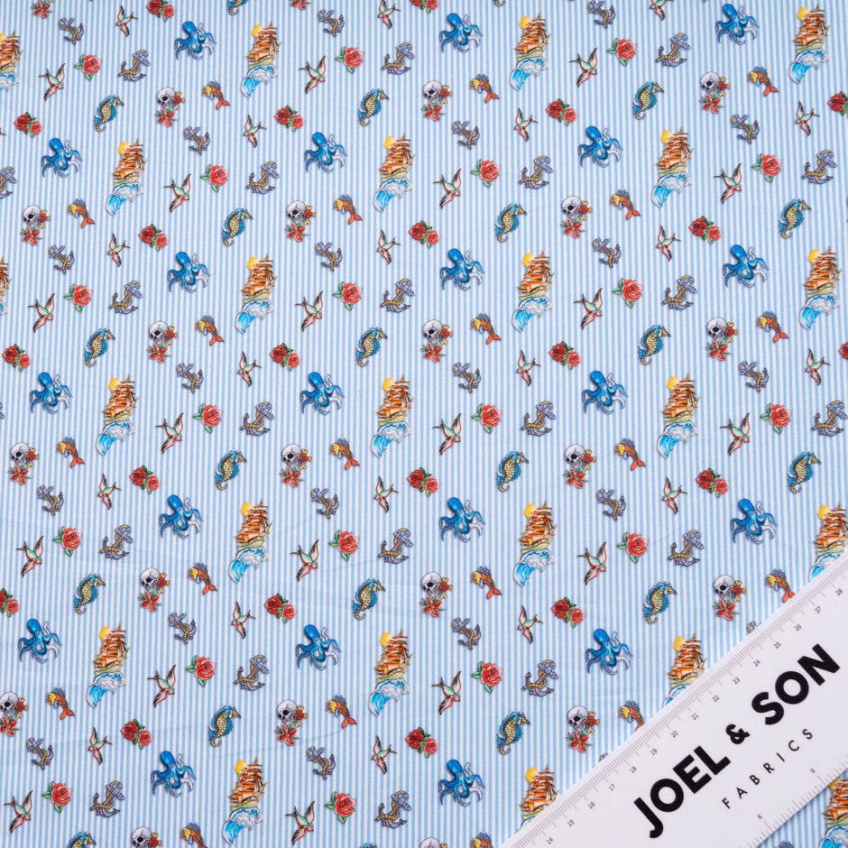 Object Printed Light Blue Striped Pure Cotton