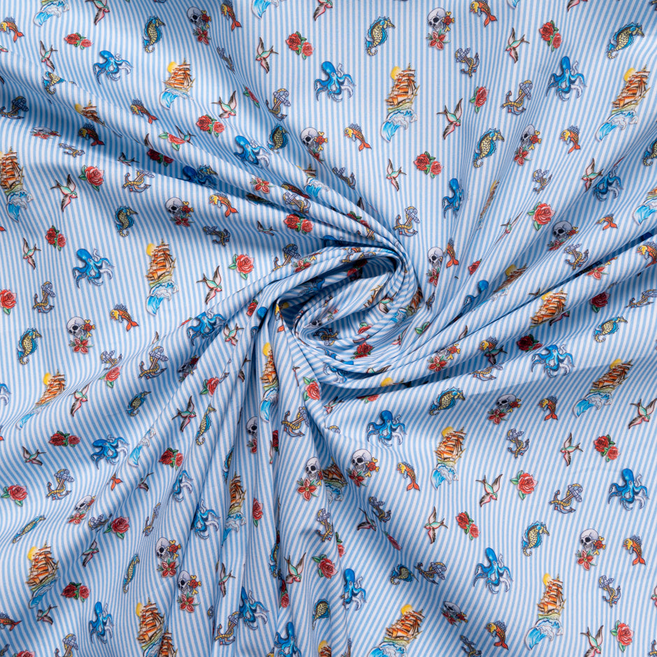Object Printed Light Blue Striped Pure Cotton