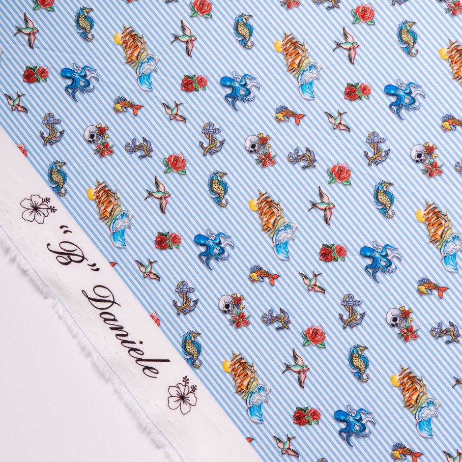 Object Printed Light Blue Striped Pure Cotton