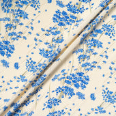 Blue Wild Floral Printed Cream Pure Silk Crêpe