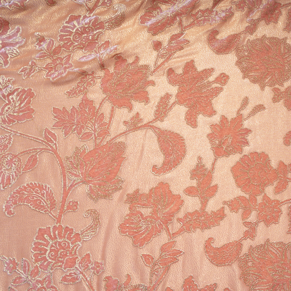 Gold Laminated Pink Floral Devoré Velvet