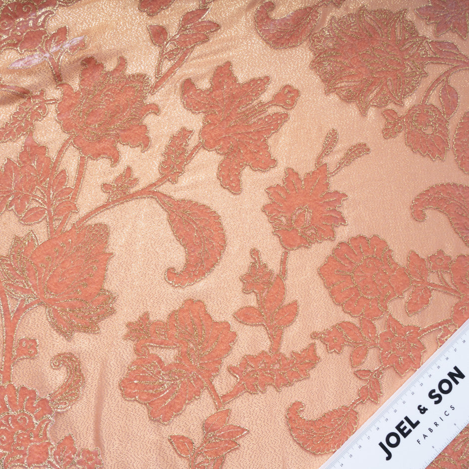 Gold Laminated Pink Floral Devoré Velvet